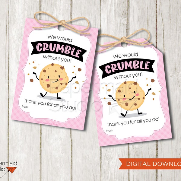 Employee Appreciation Gift - Printable Cookie Tags - Staff Appreciation Card - Volunteer Thank You Gift - Babysitter Cookie Thank You Tag
