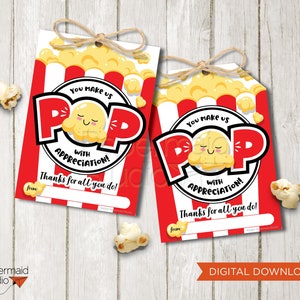 Teacher Appreciation Gift - Popcorn Teacher Appreciation Tag - Employee Appreciation Gift - Staff Popcorn Gift Tag - PTA PTO School Gift