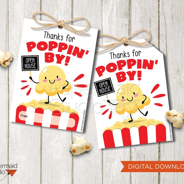 Open House Popcorn Tag Printable - Popcorn Pop By Tag - Realtor Open House Favor - Real Estate Pop By Gift - Popcorn Open House Thank You