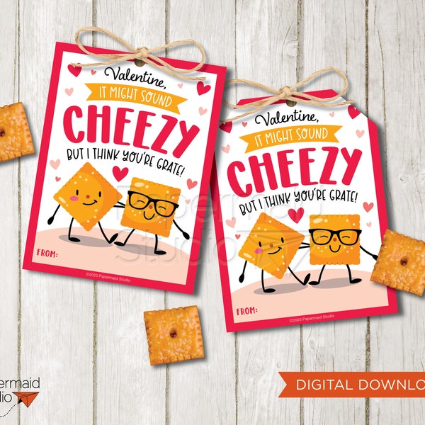 Valentine Cheese Cracker Tags - Printable Cheese Cracker Valentines Tag - Cracker Valentine Label - Snack Size Valentine Tag - DIY Valentine