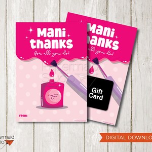 Porta-cartão-presente de manicure para impressão - Cartão de agradecimento ao funcionário - Presente de agradecimento do professor - Agradecimento aos funcionários - Mani, obrigado por tudo que você faz