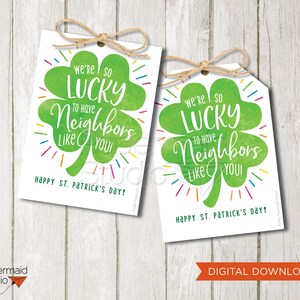 Étiquette-cadeau de la Saint-Patrick imprimable - Cadeau voisin de la Saint-Patrick - Carte d'ami de la Saint-Patrick - Merci d'affaires - Étiquette de cadeau de pendaison de crémaillère