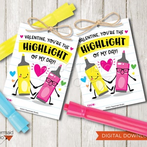 Valentinstag Textmarker Tags - druckbare Textmarker Valentines Tag - Textmarker Valentine Label - DIY-Klasse Highlight Valentine