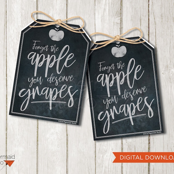 Teacher Wine Tag Printable - Back to School Wine Gift - First Day Of School Gift Tag - Wine Teacher Gift - Forget the Apple Tag