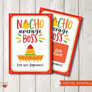 Boss's Day Geschenkkartenhalter - Boss Dankeskarte zum Ausdrucken - Mitarbeiter Wertschätzung - Mitarbeiter Wertschätzung Nacho Ø Chef - Taco 'Bout