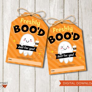 Halloween Coffee Tag - Teacher Halloween Gift Tag - Staff Halloween Tag - Ghost Harvest Party Treat - Freshly Boo&#39;d Just For You!