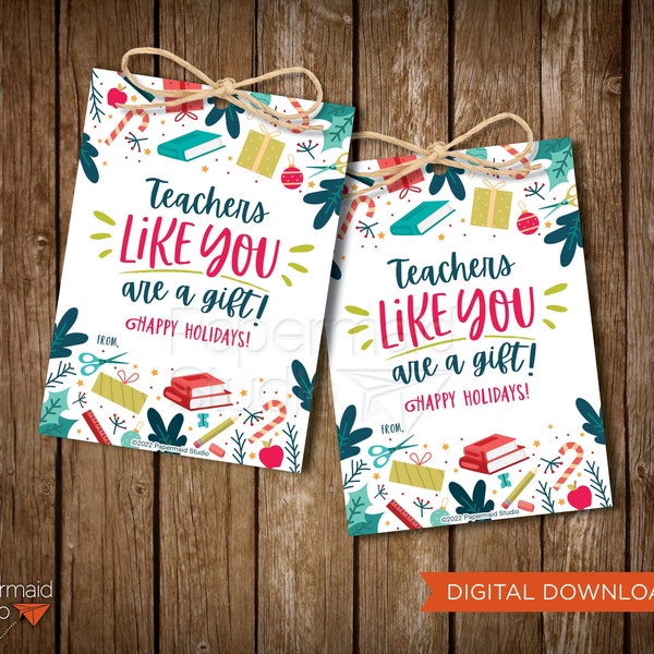 Teacher Christmas Gift Tag Printable - Teacher Christmas Card - Teacher Thank You - School Staff Christmas Gift - PTO Holiday Gift Tag