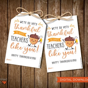 Étiquette de cadeau de Thanksgiving de professeur imprimable - carte de Thanksgiving de professeur d'école - carte de remerciement de professeur - cadeau de Thanksgiving de professeur de PTO PTA
