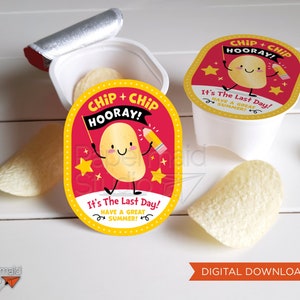 Etiquetas de chips del último día de clases - Etiquetas de chips de tamaño de refrigerio imprimibles - Pegatina de papas fritas - Regalo de aula - Regalo de maestro de fin de año escolar