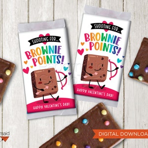 Brownie Valentine Tags - Afdrukbare Valentine Brownie Wrap Labels - Brownie Valentine Sticker - Rainbow Brownie - Schieten voor Brownie Points