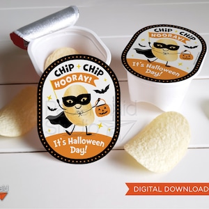 Etiquetas de chips de Halloween - Etiqueta de Halloween para chips de tamaño de refrigerio - Pegatina de chips de papas de Halloween - Clase escolar Halloween DIY
