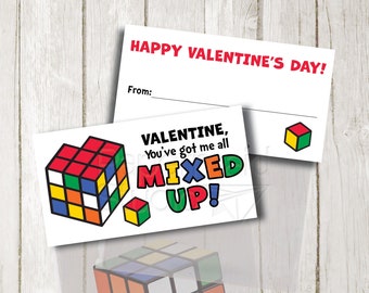 Puzzle Cube Valentine Bag Topper Printable - Valentine's Day Speed Cube Tag - Valentines Magic Cube Blocks Bag Label - Valentine Puzzle Cube