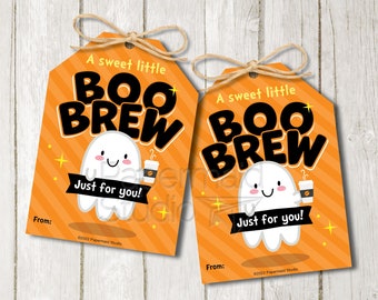 Halloween Coffee Tag - Teacher Halloween Gift Tag - Staff Halloween Tag - Ghost Harvest Party Treat - A Little Brew Just For You!