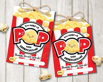 Cadeau d'appréciation des enseignants - Étiquette d'appréciation des enseignants Popcorn - Cadeau d'appréciation des employés - Étiquette cadeau Popcorn du personnel - Cadeau scolaire PTA PTO
