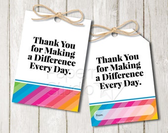 Etiqueta de regalo de agradecimiento a los empleados - Regalo de profesionales administrativos - Apreciación del maestro imprimible - Enfermera gracias - Gracias voluntaria