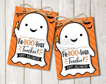 Etiqueta de regalo de Halloween del maestro - Tarjeta de regalo del maestro de Halloween - Tarjeta del maestro de Feliz Halloween - Etiqueta del regalo de la fiesta de la cosecha - Etiqueta del maestro Fa-BOO-lous