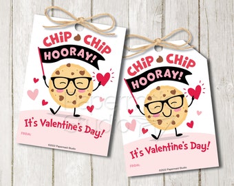 Valentine Cookie Tags - Cookie Valentine Tag Printable - Cookie Bag Tag - Snack Size Cookie Labels - Smart Cookie Sticker - Chip Chip Hooray