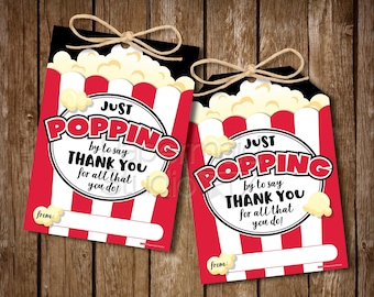 Teacher Appreciation Gift - Employee Appreciation Tag - Popcorn Teacher Appreciation Tag - Staff Thank You Popcorn Card -  PTO PTA