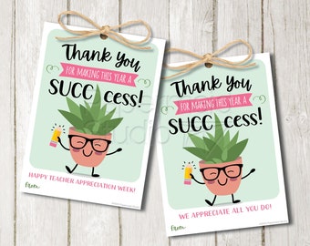 Teacher Appreciation Gift - Succulent Tag Printable - Staff Thank You Card - Volunteer Thank You Tag - Plant Gift Tag - PTO PTA Gift Tag