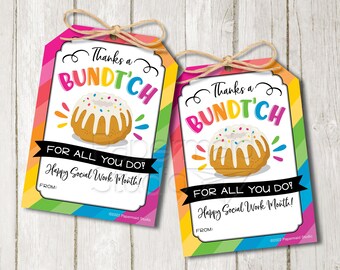 Social Work Month Tag - Bundt Cake Tag Printable - Social Worker Appreciation Card - Staff Thank You Gift - Thanks a Bundt'ch For All You Do