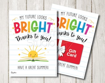 Teacher Thank You Card Printable - Last Day of School Teacher Gift Card Holder - Teacher Appreciation Gift - End of The Year Teacher Card