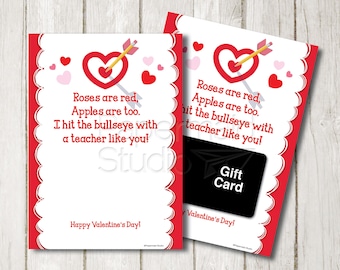 Teacher Target Valentine Printable - Teacher Valentine Gift Card Holder - I Hit The Bullseye With You - Teacher Thank You Card