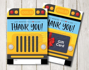Bus Driver Gift Printable - Bus Driver Appreciation - Bus Driver Gift Card Holder - Bus Driver Thank You Card - School Bus Driver Card