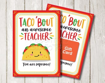 Leraar waardering cadeau - afdrukbare Taco Bedankkaart - Taco Gift Card houder - leraar waardering Card - Nacho gemiddelde leraar