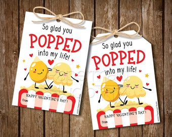 Valentine Popcorn Tags - Printable Valentine Popcorn Labels - Valentine Sticker for Popcorn - Class Valentine DIY Popcorn Tag