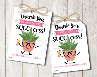Regalo de agradecimiento al maestro - Etiqueta suculenta imprimible - Tarjeta de agradecimiento del personal - Etiqueta de agradecimiento del voluntario - Etiqueta de regalo de la planta - Etiqueta de regalo de la PTO PTA