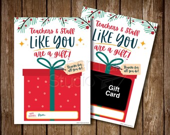 Leraar Christmas Gift Card Holder Printable - Leraar en personeel Holiday Bedankkaart - PTA PTO Schoolpersoneel Waardering