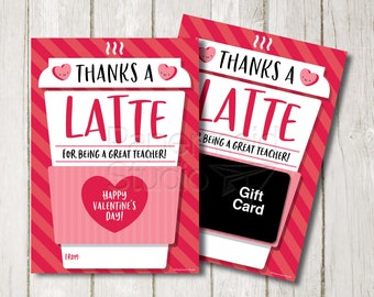 Lehrer Valentine Kaffee Geschenk Kartenhalter druckbare - Danke a Latte Valentine - Valentine Lehrer Geschenk - Kaffee Valentines Card