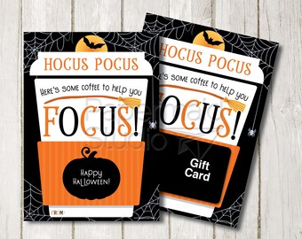 Halloween Gift Card Holder for Coffee Printable - Teacher Halloween Tag - Hocus Pocus Coffee Tag - Fall Party Treat - Coworker Gift