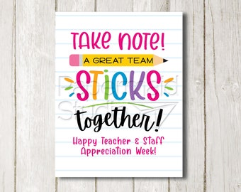Teacher Appreciation Sticky Note Sign Printable - Staff Appreciation Gift - Sticky Note Tag - Staff Thank You  - Take Note - PTO PTA Sticker