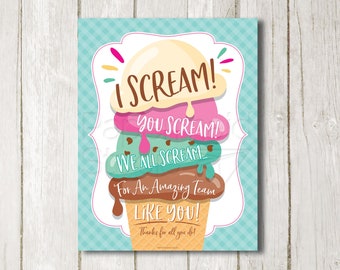 Employee Appreciation Gift - Staff Appreciation Printable - Teacher Appreciation Ice Cream Sign - Team Thank You Administrative Professional