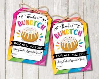 Bundt Cake Tag - Bundt Cake Teacher Appreciation Printable - Thanks a Bundt-ch - Bundt Cake Gift Tag - Bundt Tag Teacher - Bundt Gift Tag