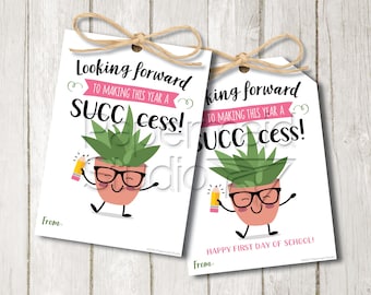 Teacher Back to School Gift - Succulent Tag Printable - Teacher Thank You Card - First Day of School Gift Tag - Plant Tag - PTO PTA Gift Tag