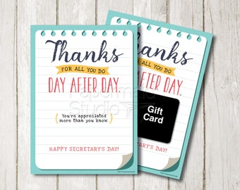 Regalo del Día de la Secretaria imprimible - Regalo de agradecimiento a los empleados - Titular de la tarjeta de regalo de agradecimiento del personal - Tarjeta del día de los profesionales administrativos