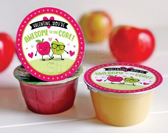 Valentine Applesauce Tags - Printable Applesauce Valentine Labels - Valentine Sticker for Apple Sauce Cup - Class Valentine DIY Apple Tag