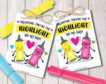 Valentine Highlighter Tags - Printable Highlighter Valentines Tag - Highlighter Valentine Label - DIY Class Highlight Valentine