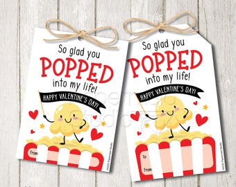 Valentine Popcorn Tags - Printable Valentine Popcorn Labels - Valentine Sticker for Popcorn - Class Valentine DIY Popcorn Tag