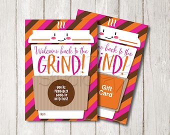 Back to School Teacher Gift - Welcome Back to the Grind Tag - First Day of School Coffee Gift Card Printable - Teacher Staff First Day Gift