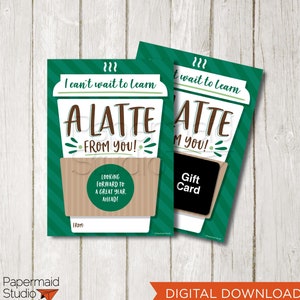Portatarjetas de regalo de café para maestros imprimible - Regalo de regreso a clases para maestros - Aprende un café con leche de ti - Tarjeta del primer día de clases - Tarjeta de café