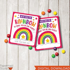 Etiqueta de doces arco-íris para impressão - Presente para o primeiro dia de aula - Presente de boas-vindas de volta às aulas para os alunos - Estamos ansiosos para ter você na aula