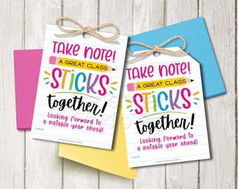 First Day of School Teacher Gift Tag Printable - Welcome Back Sticky Note Tag - Teacher Appreciation Gift - Take Note Tag - PTO PTA Gift