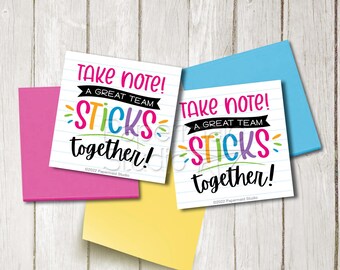 Sticky Note Tag Printable - Great Team Sticks Together - Employee Appreciation Gift Tag - Staff Thank You Label - Sticky Note Team Gift