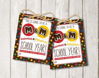 PRINTABLE First Day of School M & Candy Tag for Teacher - Teacher Welcome to Class Treat Label - School Staff Thank You Gift - Teacher PTA