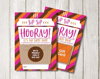 Back to School Coffee Printable - First Day of School Teacher Gift Card Holder - Sip Sip Hooray Tag - Teacher Gift - Welcome Back Coffee Tag