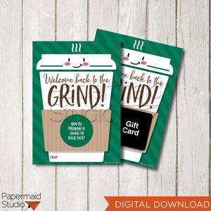 Terug naar school leraar cadeau - Welcome Back Teacher - Welcome Back to the Grind - First Day of School Card - Afdrukbare Coffee Teacher Card