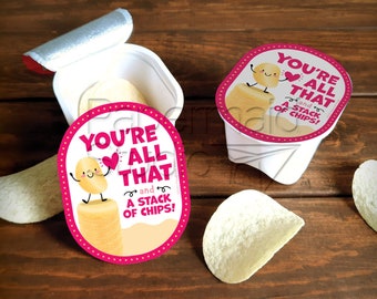 Chip Labels Printable - You're All That and a Stack of Chips Label - Valentines for Snack Size Chips - Valentine's Day Potato Chips Label -